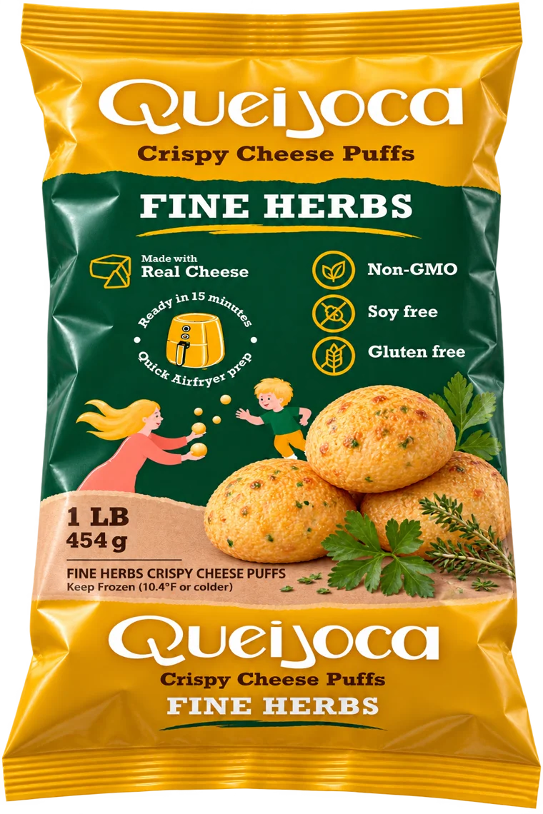 Queijoca Fine Herbs crispy cheese puffs package
