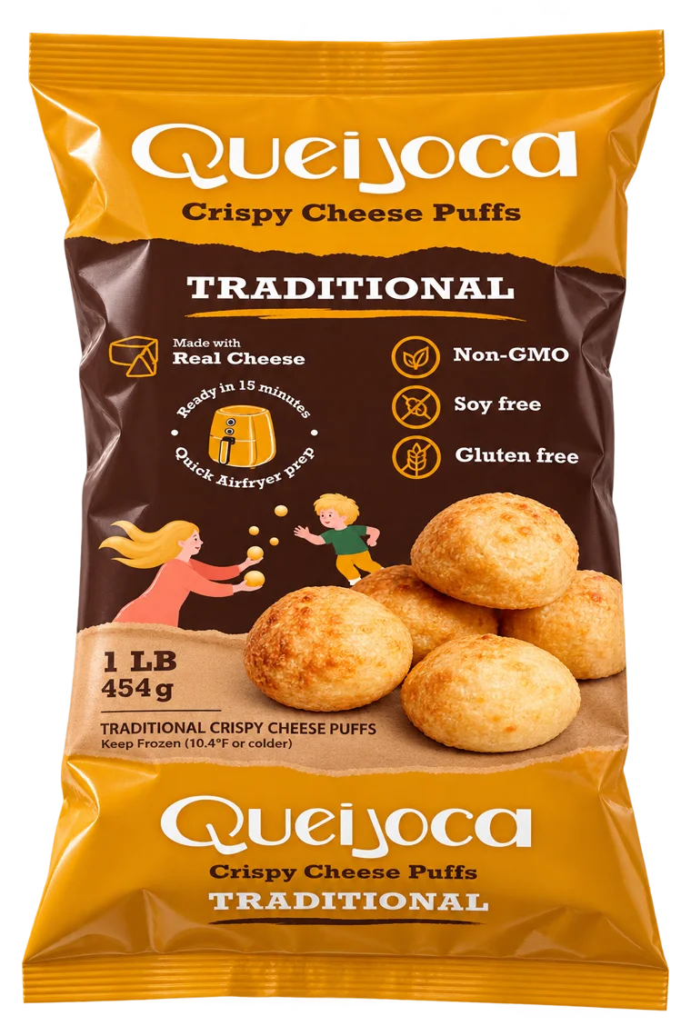 Queijoca Traditional crispy cheese puffs package